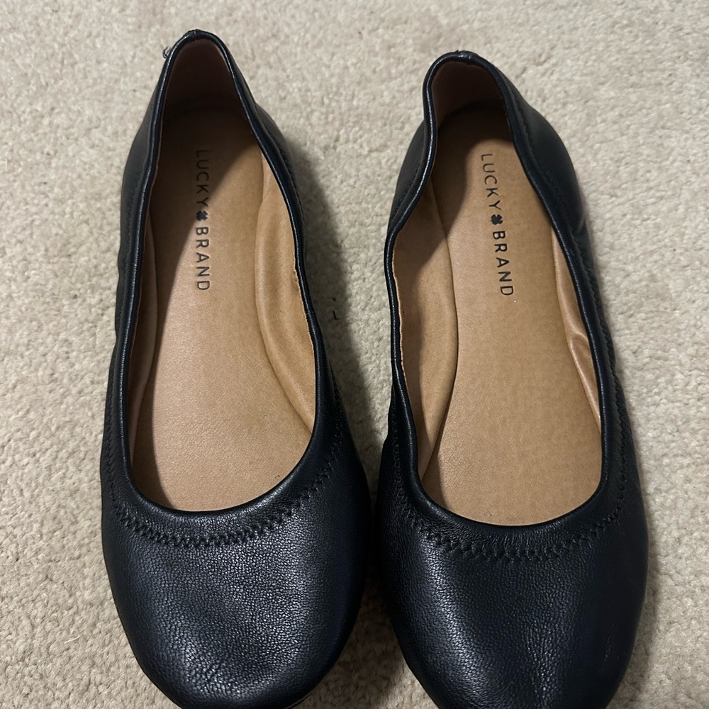 Lucky Brand Black Flats Sleek Leather Loafers